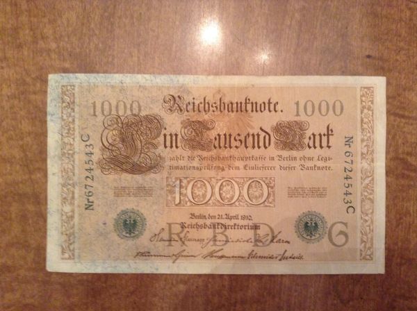 German-Reichsmark:-1000-Reichsmarks:-Dates:-1910